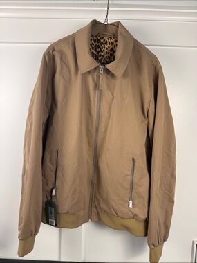 All saints Men's Lightweight Sand Brown Bomber Jacket size L NWT